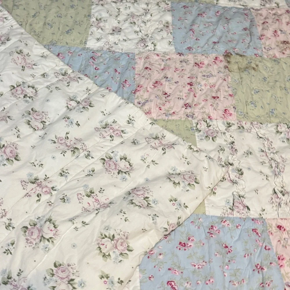 Simply Shabby Chic Pastel Patchwork Floral Reversible Cotton Quilt Full Queen